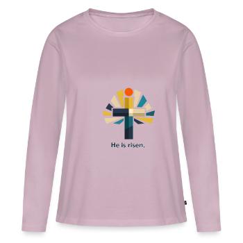 Auferstehung He is Risen Ostern Jesus - Frauen Premium Bio Langarmshirt - Altrosa - Vorne - Julia (174cm)