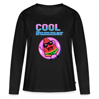 Pastèque fraîche d’été – Ambiance estivale Kawaii mignonne - T-shirt manches longues Premium bio Femme - noir - Devant - Julia (174cm)