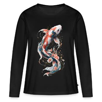 Floral Mechanical Koi - Women's Premium Organic Long Sleeve Shirt - black - Front - Julia (174cm)