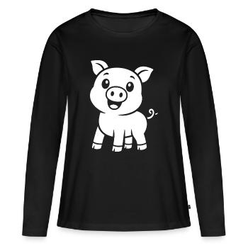 Süßes Schweinchen Silhouette Tiermotiv - Frauen Premium Bio Langarmshirt - Schwarz - Vorne - Julia (174cm)