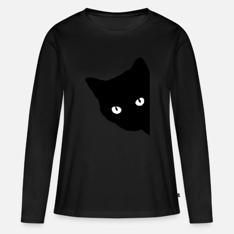 schwarze Katze Geschenk Tierliebe - Frauen Premium Bio Langarmshirt - Schwarz