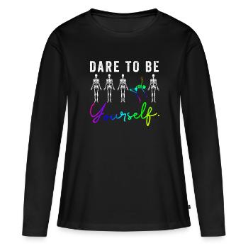 Drapeau arc-en-ciel I Défilé du mois de la fierté LGBT J’ose - T-shirt manches longues Premium bio Femme - noir - Devant - Julia (174cm)
