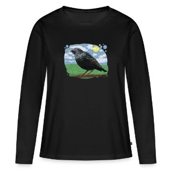 Oiseau étouneau illustration nature ciel nuageux - T-shirt manches longues Premium bio Femme - noir - Devant - Julia (174cm)