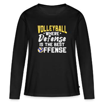 Funny Volleyball Where Defense Is The Best Offense - Frauen Premium Bio Langarmshirt - Schwarz - Vorne - Julia (174cm)