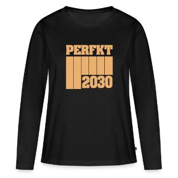 Perfekt 2030 - Frauen Premium Bio Langarmshirt - Schwarz - Vorne - Julia (174cm)