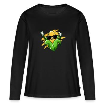 Drôle de maïs Design Maïs doux sur l’épi - Maïs - T-shirt manches longues Premium bio Femme - noir - Devant - Julia (174cm)
