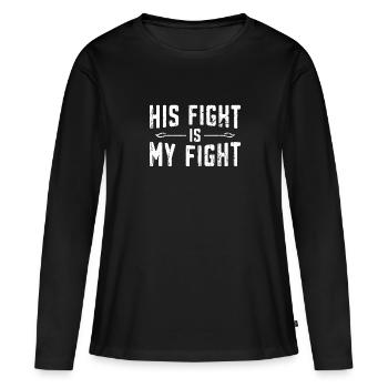 Sein Kampf ist - Kampf gegen Krebs - Frauen Premium Bio Langarmshirt - Schwarz - Vorne - Julia (174cm)