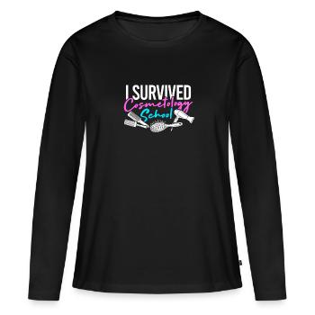 J’ai survécu à l’école de cosmétologie - équipements de salon - T-shirt manches longues Premium bio Femme - noir - Devant - Julia (174cm)