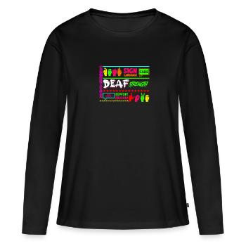 Sensibilisation aux sourds Soins en langue des signes Communiquer - T-shirt manches longues Premium bio Femme - noir - Devant - Julia (174cm)