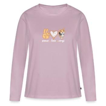 Peace Love Corgi - walisischer Corgi - Frauen Premium Bio Langarmshirt - Altrosa - Vorne - Julia (174cm)
