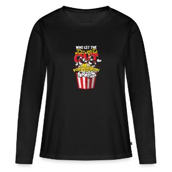 Qui laisse les noyaux sortir Pop Pop Pop - salé - T-shirt manches longues Premium bio Femme - noir - Devant - Julia (174cm)