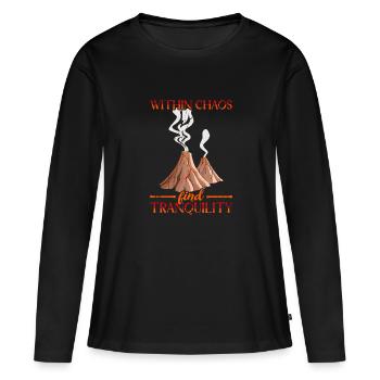 Dans le chaos, trouvez la tranquillité - Volcano - T-shirt manches longues Premium bio Femme - noir - Devant - Julia (174cm)