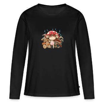 Cottagecore Kawaii - Esthétique rustique - T-shirt manches longues Premium bio Femme - noir - Devant - Julia (174cm)