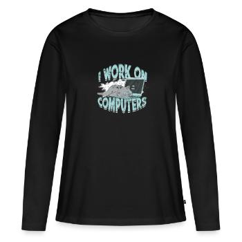 ICH ARBEITE AN COMPUTERN - Cat und Computer - Technik - Frauen Premium Bio Langarmshirt - Schwarz - Vorne - Julia (174cm)