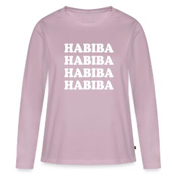 Nom Habiba - T-shirt manches longues Premium bio Femme - rose poudré - Devant - Julia (174cm)