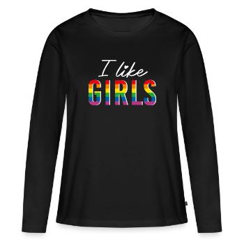 LGBTQIA+ I like girls Regenbogen Flagge lesbian - Frauen Premium Bio Langarmshirt - Schwarz - Vorne - Julia (174cm)