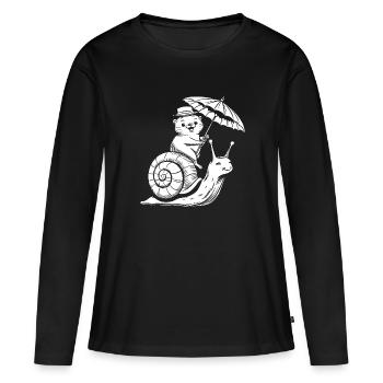 Drôle de loutre avec parasol assis sur l’escargot - T-shirt manches longues Premium bio Femme - noir - Devant - Julia (174cm)