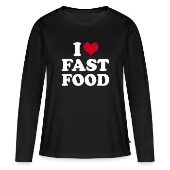 J’adore la restauration rapide - T-shirt manches longues Premium bio Femme - noir - Devant - Julia (174cm)
