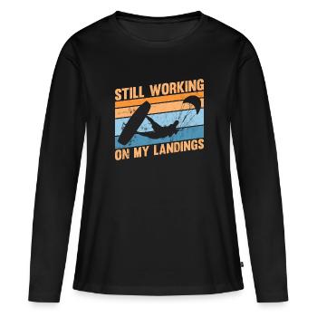 Kitesurfer arbeite an meinen landungen kitesurfing - Frauen Premium Bio Langarmshirt - Schwarz - Vorne - Julia (174cm)