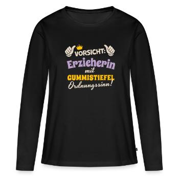 Erzieherin Weihnachten stiefel Ordnungssinn - Frauen Premium Bio Langarmshirt - Schwarz - Vorne - Julia (174cm)