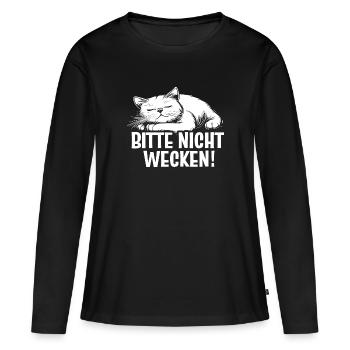Bitte nicht wecken! | Katze - Frauen Premium Bio Langarmshirt - Schwarz - Vorne - Julia (174cm)
