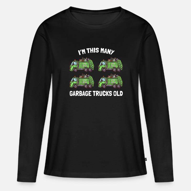 I'm This Many Garbage Trucks Old 4. Geburtstag - Frauen Premium Bio Langarmshirt - Schwarz