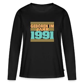 1991 - Frauen Premium Bio Langarmshirt - Schwarz - Vorne - Julia (174cm)