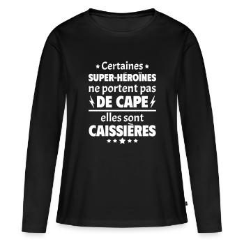 Certaines super-héroïnes sont caissières, noël - T-shirt manches longues Premium bio Femme - noir - Devant - Julia (174cm)