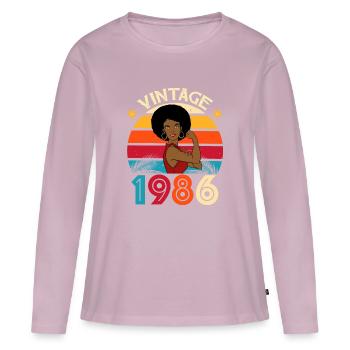 1986 Anniversaire Femme Afro Idée Cadeau Femme - T-shirt manches longues Premium bio Femme - rose poudré - Devant - Julia (174cm)