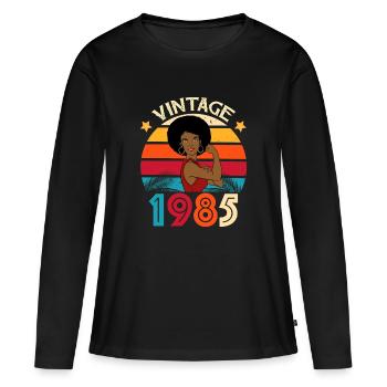 Vintage 1985 Geburtstag Afro Frau - Frauen Premium Bio Langarmshirt - Schwarz - Vorne - Julia (174cm)
