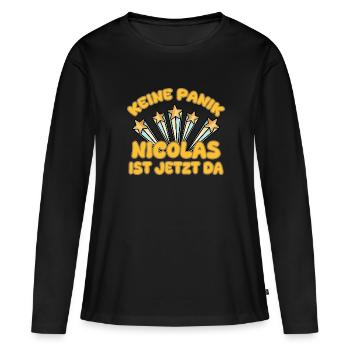 Cadeau pour Nicolas - T-shirt manches longues Premium bio Femme - noir - Devant - Julia (174cm)