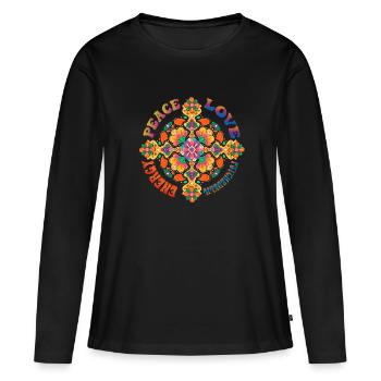 70s psychedelique - T-shirt manches longues Premium bio Femme - noir - Devant - Julia (174cm)