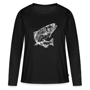 Truite arc-en-ciel vintage dans le saut - T-shirt manches longues Premium bio Femme - noir - Devant - Julia (174cm)