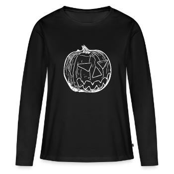 Unheimlicher gruseliger Kürbis Kopf - Frauen Premium Bio Langarmshirt - Schwarz - Vorne - Julia (174cm)