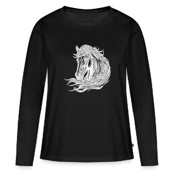 Portrait de jolies juments avec crinière dans le vent - T-shirt manches longues Premium bio Femme - noir - Devant - Julia (174cm)