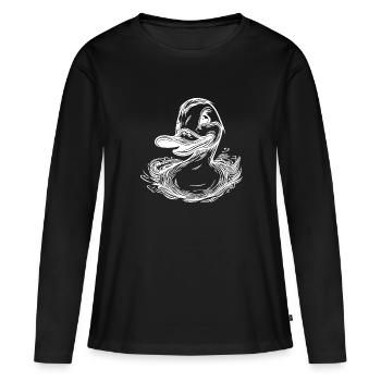 Schwimmende Ente mit großem Schnabel - Frauen Premium Bio Langarmshirt - Schwarz - Vorne - Julia (174cm)