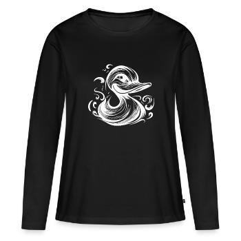 Drôle de canard souriant avec un énorme bec - T-shirt manches longues Premium bio Femme - noir - Devant - Julia (174cm)