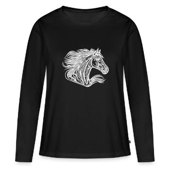 Cheval au galop avec crinière dans le vent - T-shirt manches longues Premium bio Femme - noir - Devant - Julia (174cm)