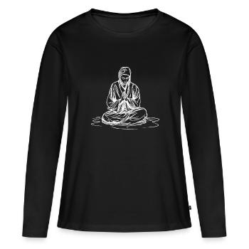 Junger Mönch in tiefer Meditation - Frauen Premium Bio Langarmshirt - Schwarz - Vorne - Julia (174cm)