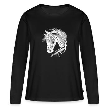 Bel étalon avec une élégante crinière ondulante - T-shirt manches longues Premium bio Femme - noir - Devant - Julia (174cm)