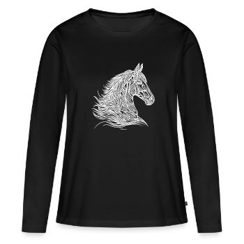 Etalon élégant avec une belle crinière de tatouage - T-shirt manches longues Premium bio Femme - noir - Devant - Julia (174cm)