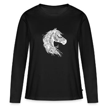 Cheval élégant dans un style de crinière de tatouage élégant - T-shirt manches longues Premium bio Femme - noir - Devant - Julia (174cm)