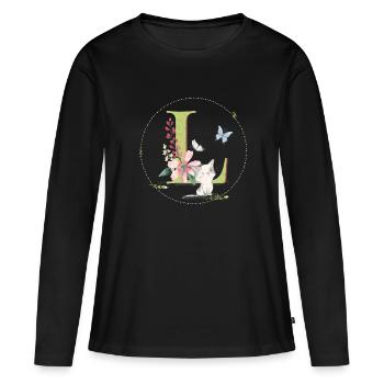 Lettre initiale L avec chat - T-shirt manches longues Premium bio Femme - noir - Devant - Julia (174cm)