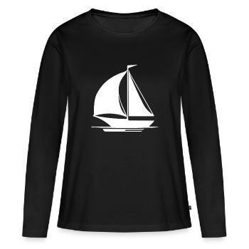 Voilier avec mât, voiles et pavillon - T-shirt manches longues Premium bio Femme - noir - Devant - Julia (174cm)