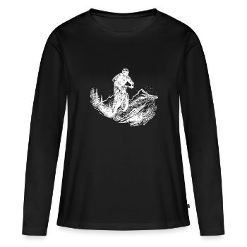 Mountainbiker Waldweg Berg Abfahrt - Frauen Premium Bio Langarmshirt - Schwarz - Vorne - Julia (174cm)