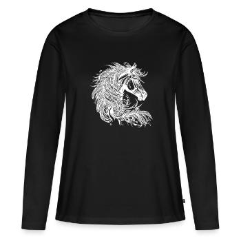 Cheval au galop avec crinière dans le vent - T-shirt manches longues Premium bio Femme - noir - Devant - Julia (174cm)