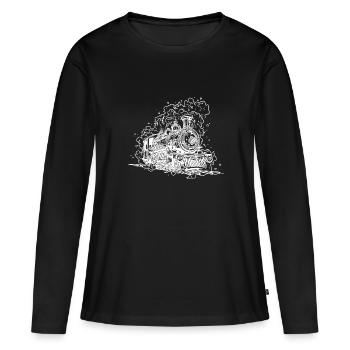 Vintage Dampflokomotive auf Gleisen unter Dampf - Frauen Premium Bio Langarmshirt - Schwarz - Vorne - Julia (174cm)