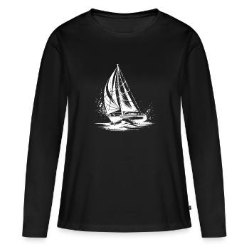 Voilier chic sous voile éclaboussure houle - T-shirt manches longues Premium bio Femme - noir - Devant - Julia (174cm)