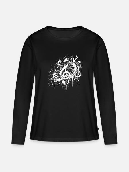 Fliegende Musik Noten schwebende Notenschlüssel - Frauen Premium Bio Langarmshirt - Schwarz