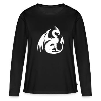 Dragon en colère avec d’énormes ailes et une flamme - T-shirt manches longues Premium bio Femme - noir - Devant - Julia (174cm)